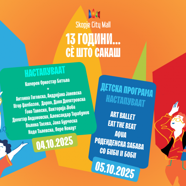 Skopje City Mall слави 13 години постоење - следи викенд исполнет со забава и големи попусти до 60 отсто